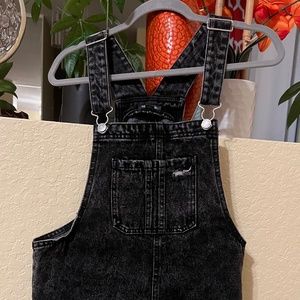 Wild Fable Denim Bib Overall Jumper Dress black Adjust Straps Raw Hem Sz Med